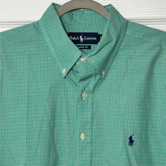 Ralph Lauren Classic Fit Mens 17 36/37 Green Plaid Button Down Long Sleeve Shirt - Picture 3 of 10